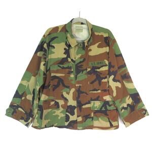 Vintage Men US ARMY Woodland Camouflage Military Jacket Sz Large X-Short